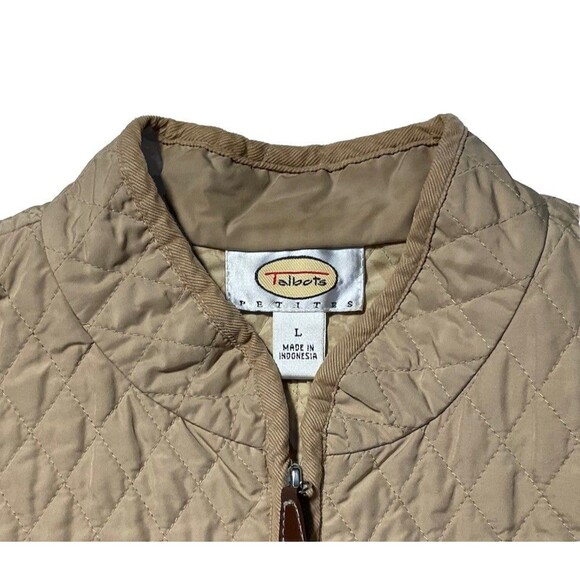 Talbots Petite Vest Size L Quilted Beige Zipper Pockets Cotton Blend - Picture 5 of 5